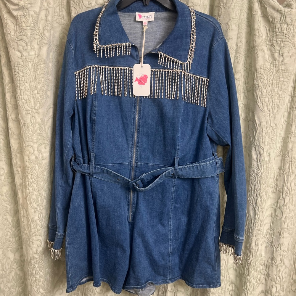 Plus size Long sleeve denim romper